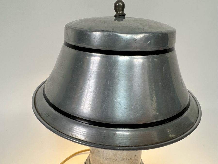 Vintage Art Deco Machine Age Brushed Aluminum Table Lamp 9W X 11H [Photo 10]