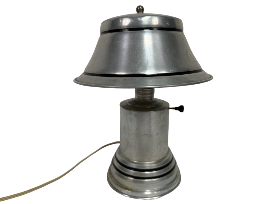 Vintage Art Deco Machine Age Brushed Aluminum Table Lamp 9W X 11H [Photo 1]