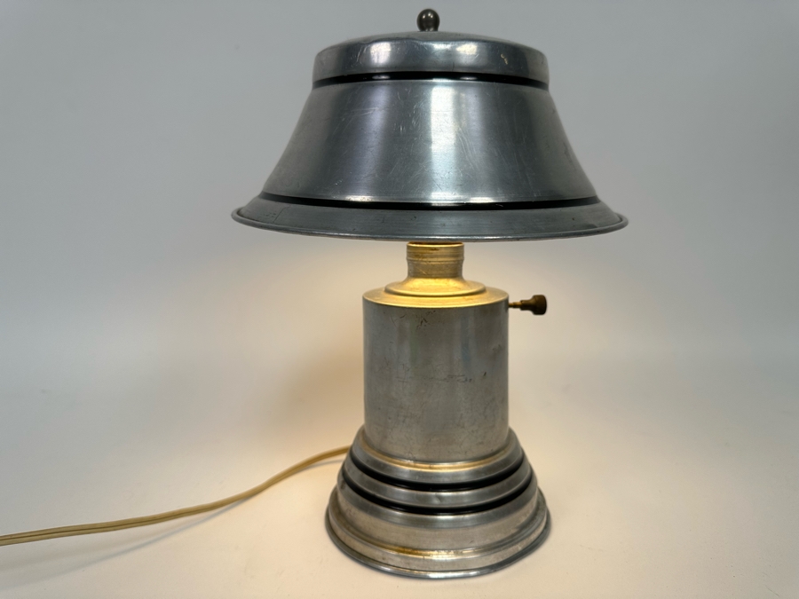 Vintage Art Deco Machine Age Brushed Aluminum Table Lamp 9W X 11H [Photo 8]