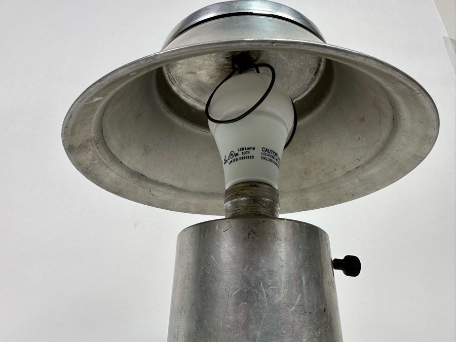 Vintage Art Deco Machine Age Brushed Aluminum Table Lamp 9W X 11H [Photo 12]