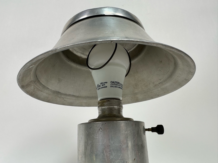 Vintage Art Deco Machine Age Brushed Aluminum Table Lamp 9W X 11H [Photo 6]