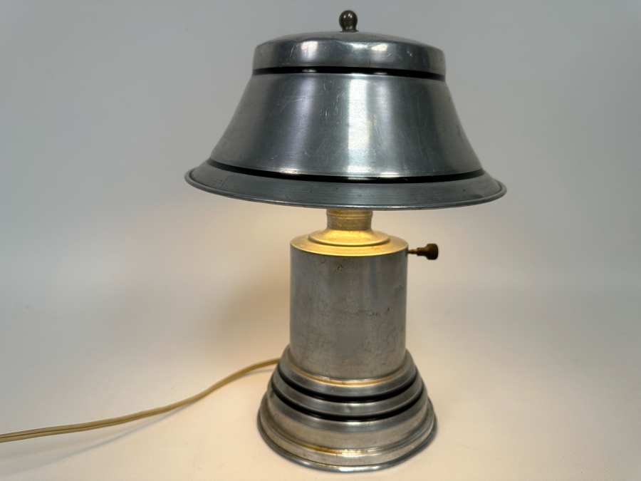 Vintage Art Deco Machine Age Brushed Aluminum Table Lamp 9W X 11H [Photo 9]