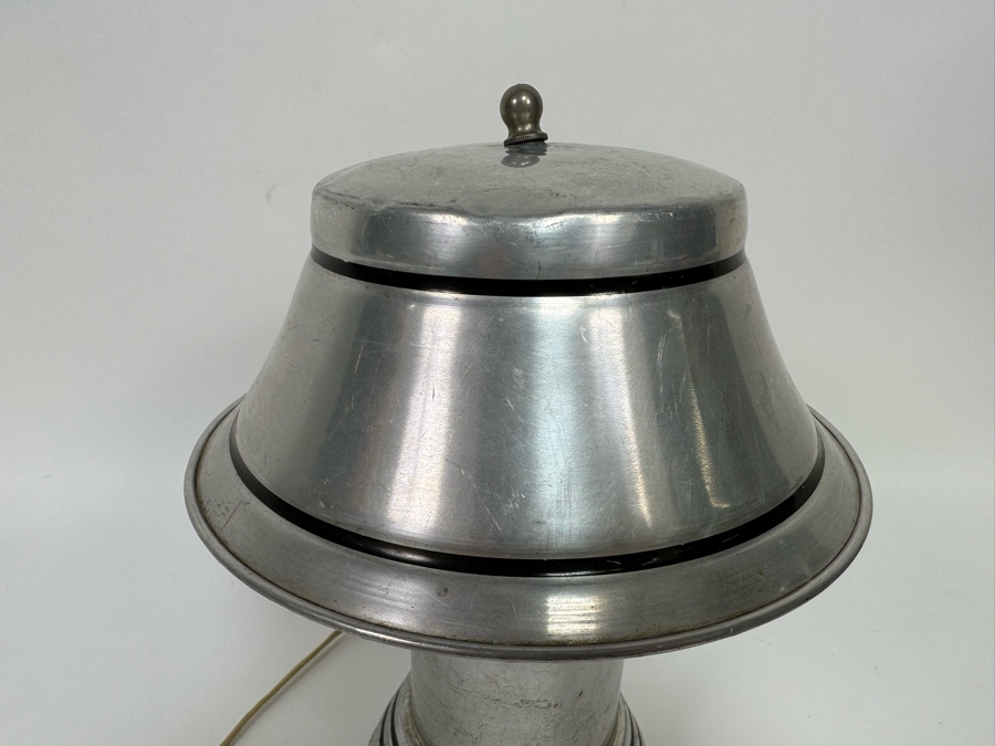 Vintage Art Deco Machine Age Brushed Aluminum Table Lamp 9W X 11H [Photo 5]