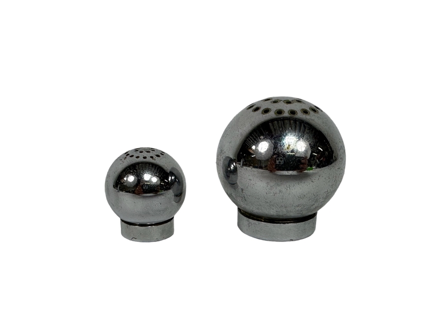 Pair Of Russel Wright For Chase Vintage Art Deco Chrome Ball Sphere Salt & Pepper Shakers Set [Photo 1]