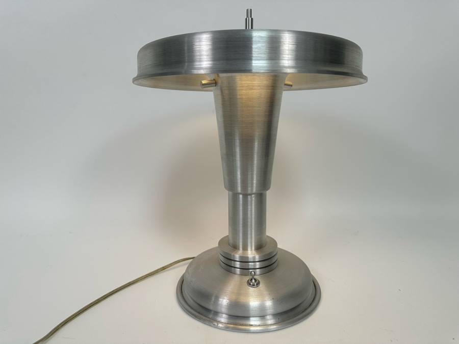 Contemporary Art Deco Design Hand Made Brushed Aluminum Table Lamp Hand Signed On Bottom [Photo 4]