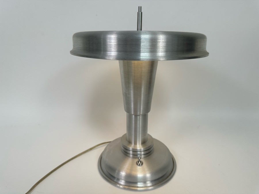 Contemporary Art Deco Design Hand Made Brushed Aluminum Table Lamp Hand Signed On Bottom [Photo 3]