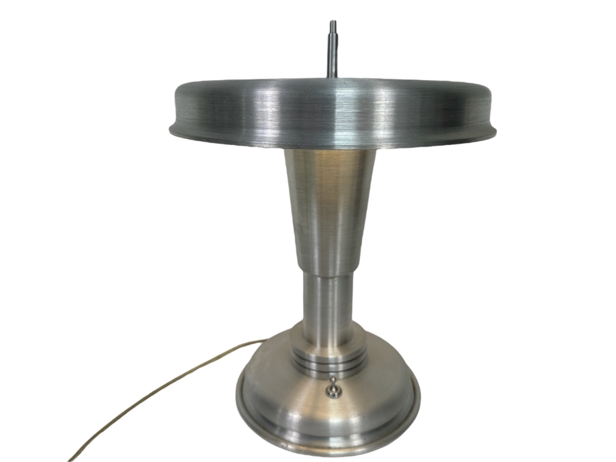 Contemporary Art Deco Design Hand Made Brushed Aluminum Table Lamp Hand Signed On Bottom