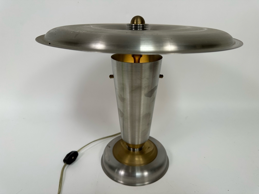 Contemporary Art Deco Design Hand Made Brushed Aluminum Table Lamp Hand Signed On Bottom 12W X 12H [Photo 3]