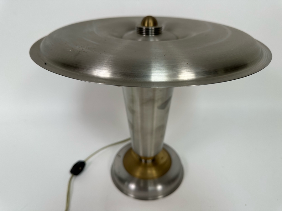 Contemporary Art Deco Design Hand Made Brushed Aluminum Table Lamp Hand Signed On Bottom 12W X 12H [Photo 4]