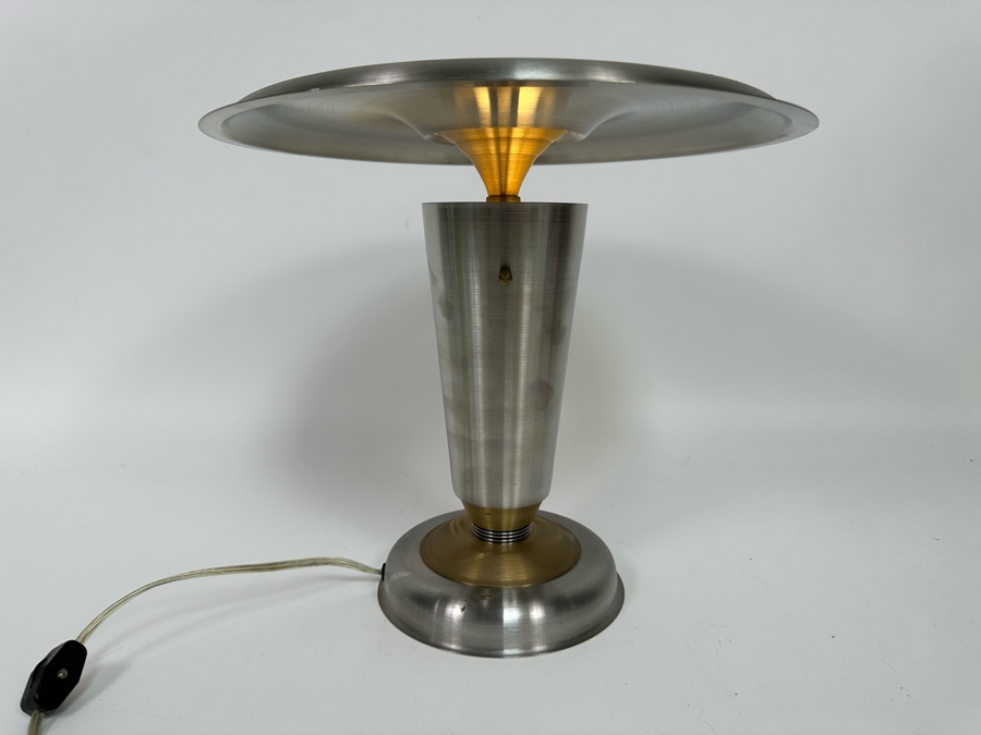 Contemporary Art Deco Design Hand Made Brushed Aluminum Table Lamp Hand Signed On Bottom 12W X 12H [Photo 10]