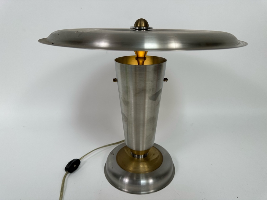 Contemporary Art Deco Design Hand Made Brushed Aluminum Table Lamp Hand Signed On Bottom 12W X 12H [Photo 5]