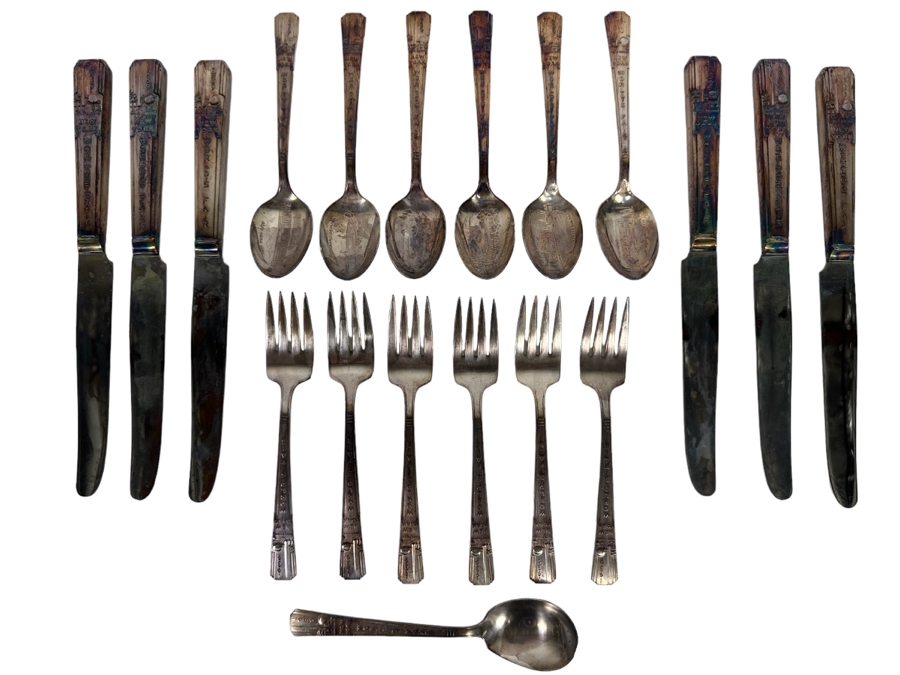 Vintage Art Deco Silverplate Flatware Service For Six Advertising The 1939 New York World's Fair [Photo 1]