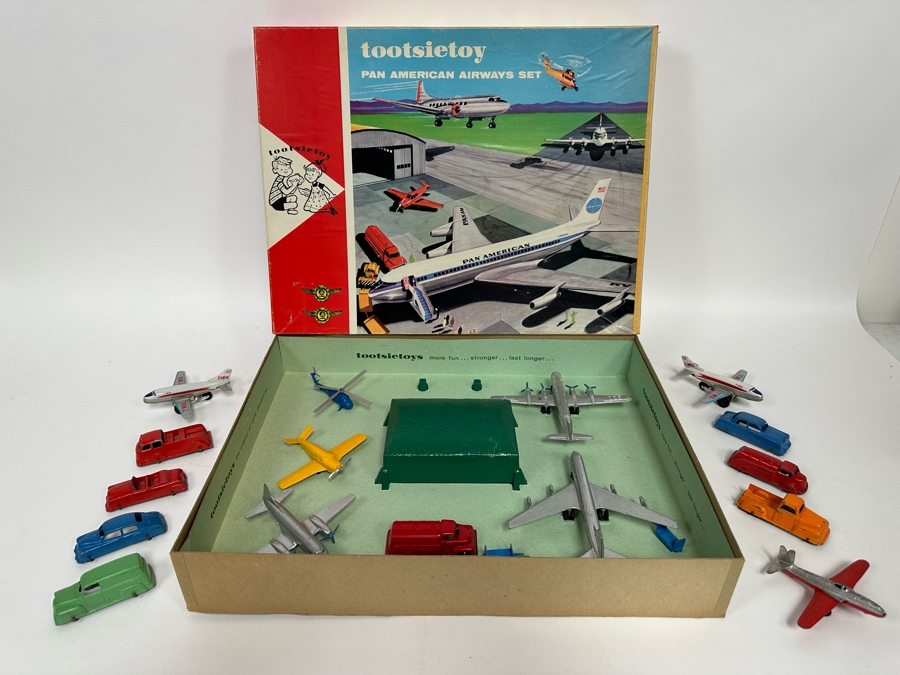 Vintage TootsieToy Pan American Airways Set With Box (See Photos) Plus TootsieToy Metal Cars And Pair Of TWA Friction Toys Planes [Photo 3]