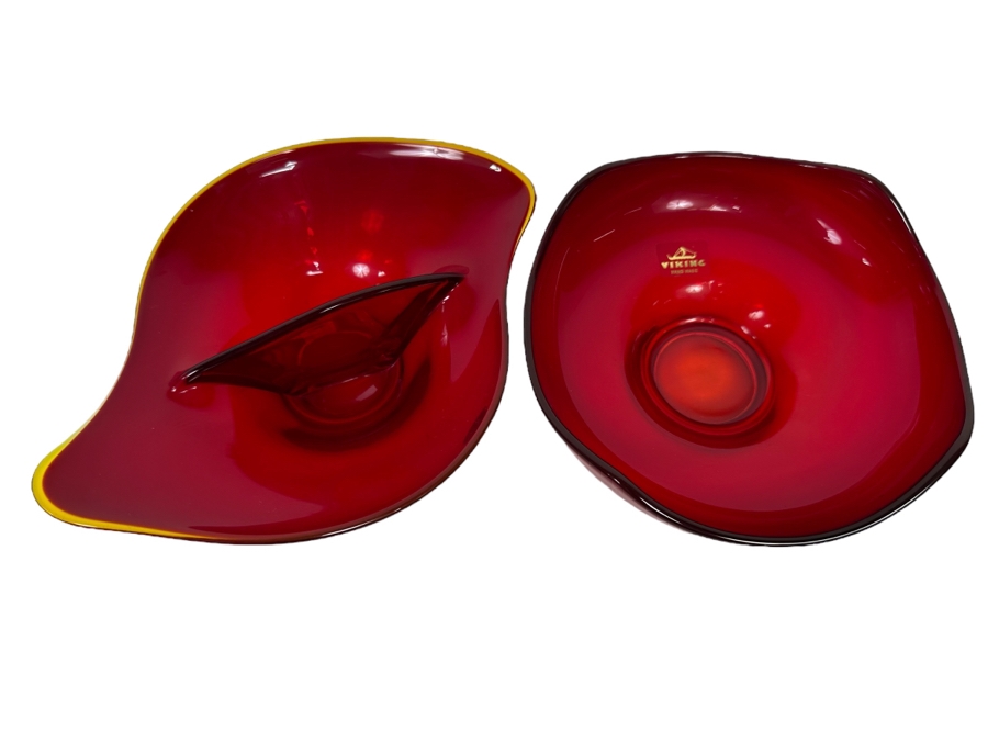 Pair Of Vintage Red Viking Glass Bowls 8W And 6.5W [Photo 1]