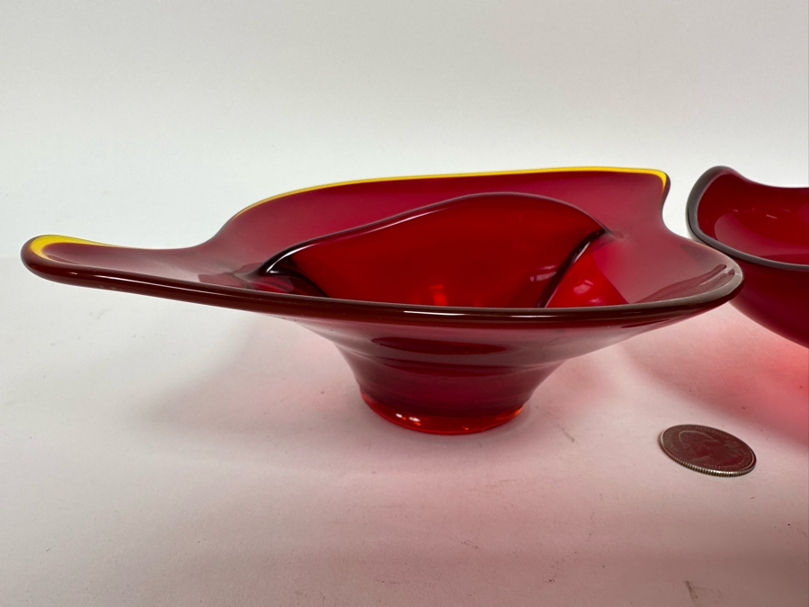 Pair Of Vintage Red Viking Glass Bowls 8W And 6.5W [Photo 7]