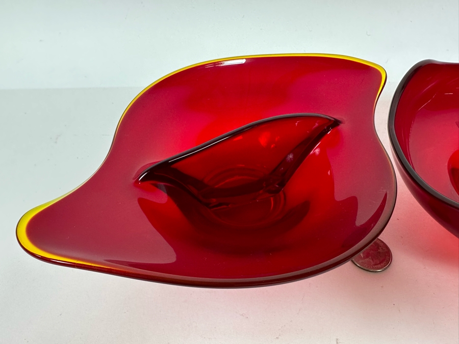 Pair Of Vintage Red Viking Glass Bowls 8W And 6.5W [Photo 6]