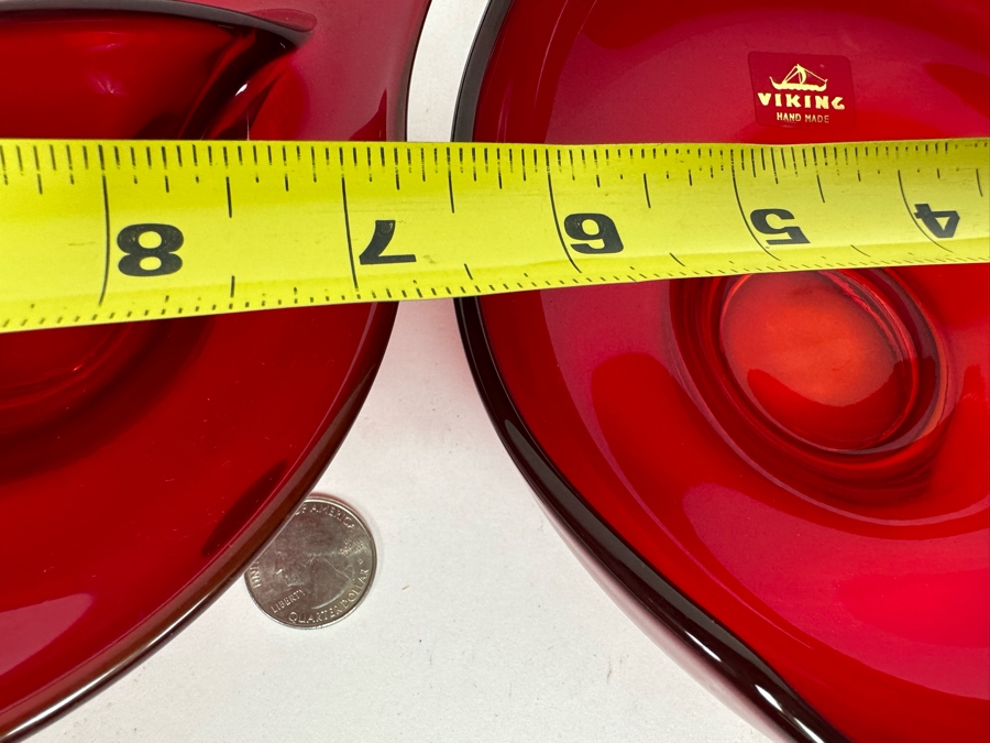 Pair Of Vintage Red Viking Glass Bowls 8W And 6.5W [Photo 14]