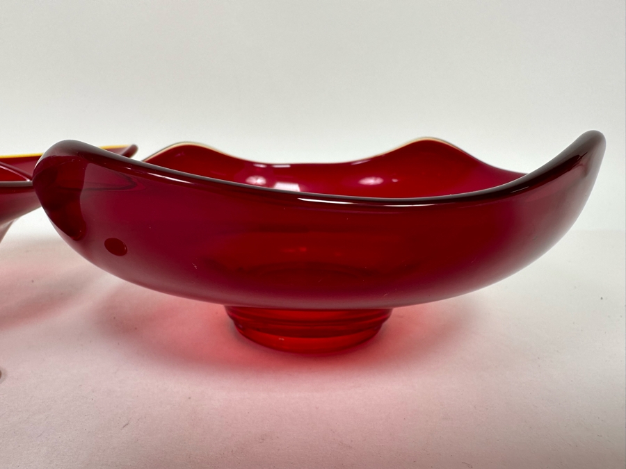 Pair Of Vintage Red Viking Glass Bowls 8W And 6.5W [Photo 11]