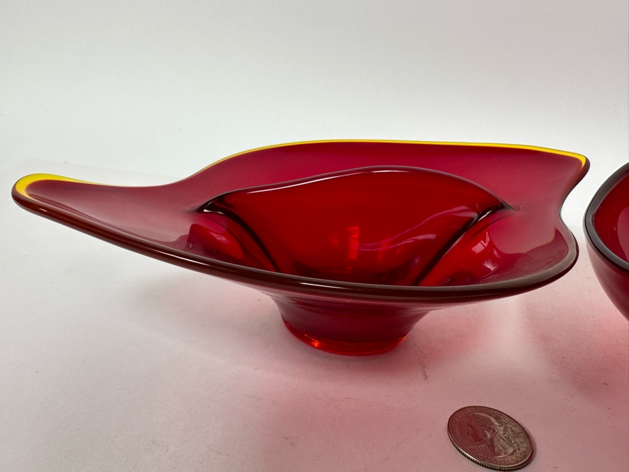 Pair Of Vintage Red Viking Glass Bowls 8W And 6.5W [Photo 12]