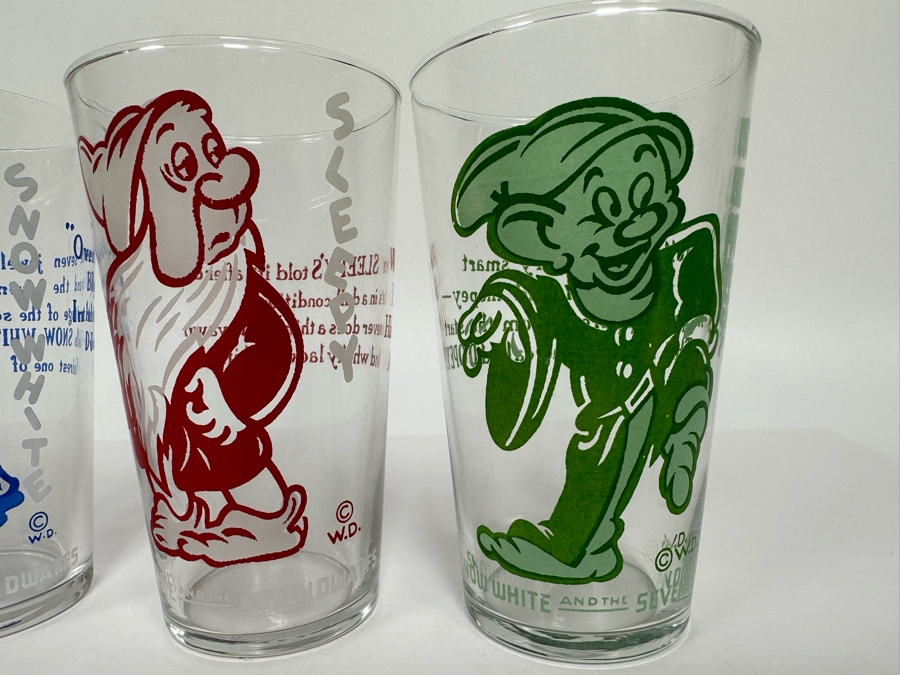 Vintage Set Of Six Snow White And The Seven Dwarfs Glasses 4.5H [Photo 6]