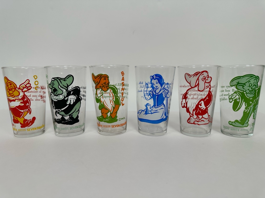 Vintage Set Of Six Snow White And The Seven Dwarfs Glasses 4.5H [Photo 3]