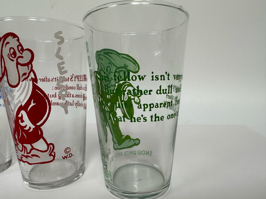 Vintage Set Of Six Snow White And The Seven Dwarfs Glasses 4.5H [Photo 8]