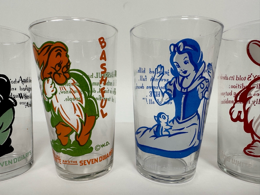 Vintage Set Of Six Snow White And The Seven Dwarfs Glasses 4.5H [Photo 4]