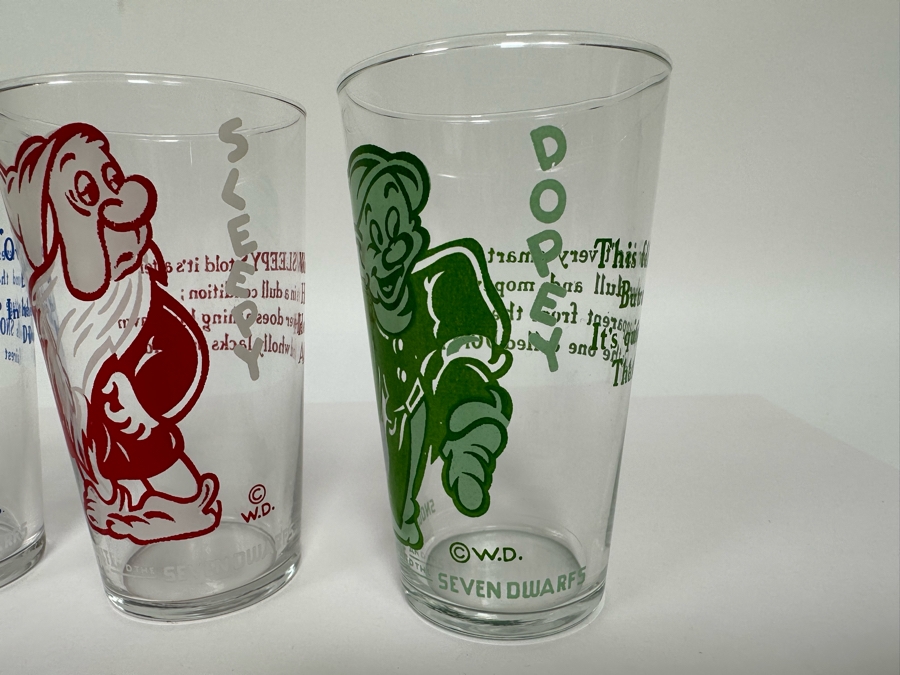 Vintage Set Of Six Snow White And The Seven Dwarfs Glasses 4.5H [Photo 7]