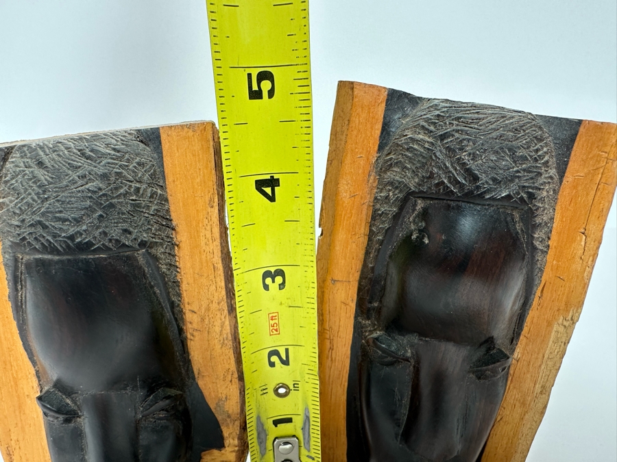 Pair Of Carved Hardwood African Busts 5H [Photo 7]
