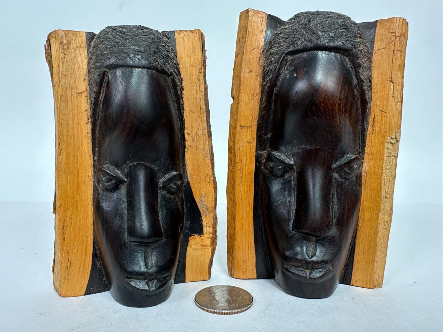 Pair Of Carved Hardwood African Busts 5H [Photo 2]