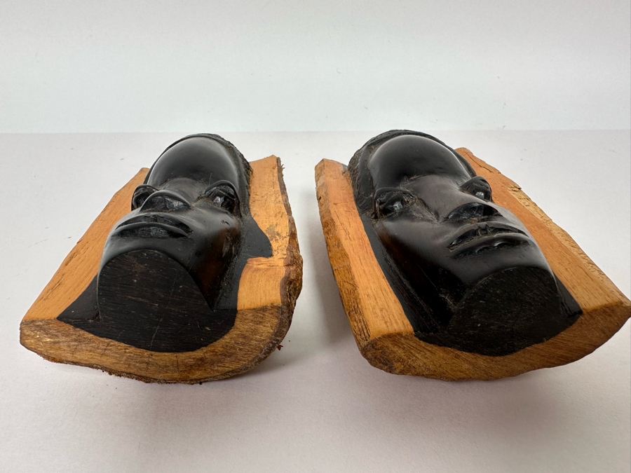 Pair Of Carved Hardwood African Busts 5H [Photo 6]