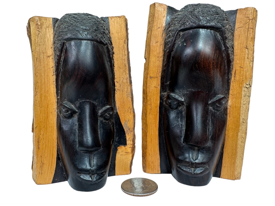 Pair Of Carved Hardwood African Busts 5H [Photo 1]