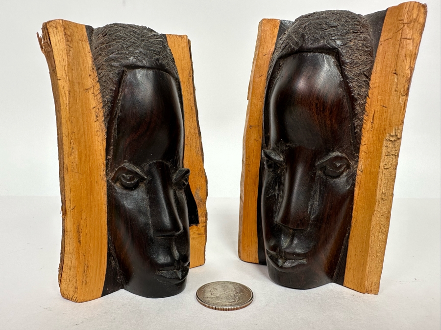 Pair Of Carved Hardwood African Busts 5H [Photo 4]
