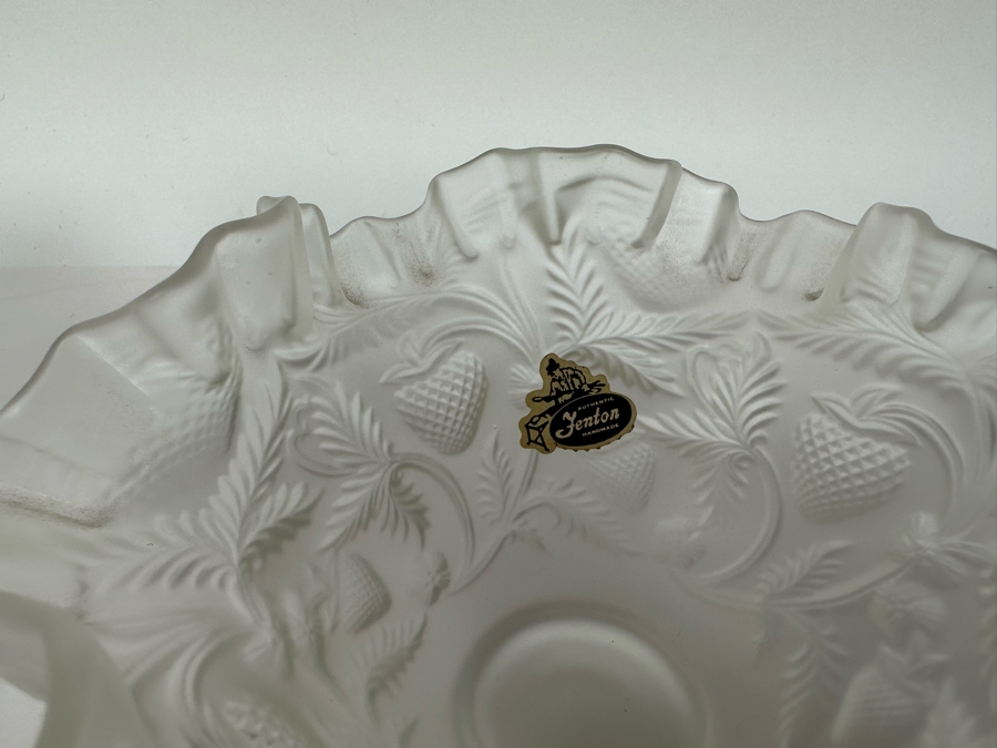 Pair Of Vintage Fenton Frosted Ruffled Strawberry Pattern Glass Bowls 6H And 3H [Photo 9]