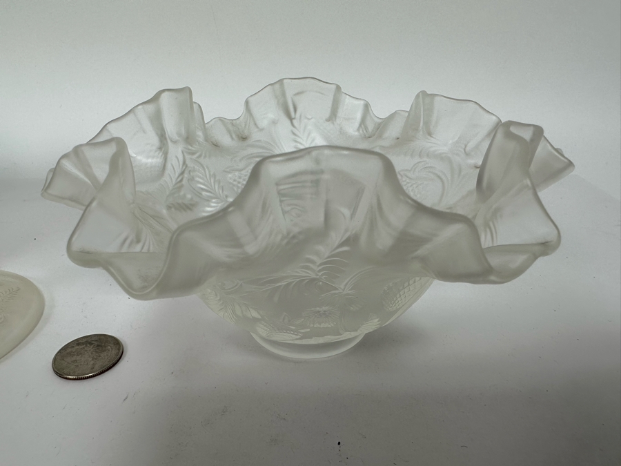 Pair Of Vintage Fenton Frosted Ruffled Strawberry Pattern Glass Bowls 6H And 3H [Photo 7]