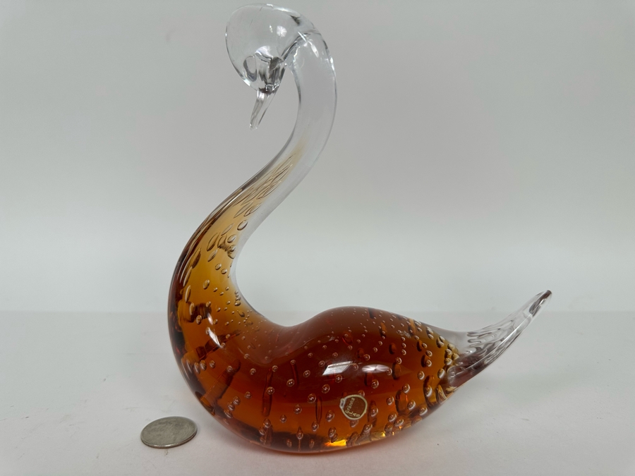 Vintage Granna Glas Art Glass Swan Sweden 6.5W X 7H [Photo 3]