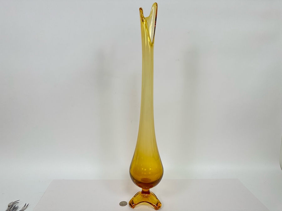 Vintage Mid-Century Yellow Art Glass Vase 24H [Photo 3]