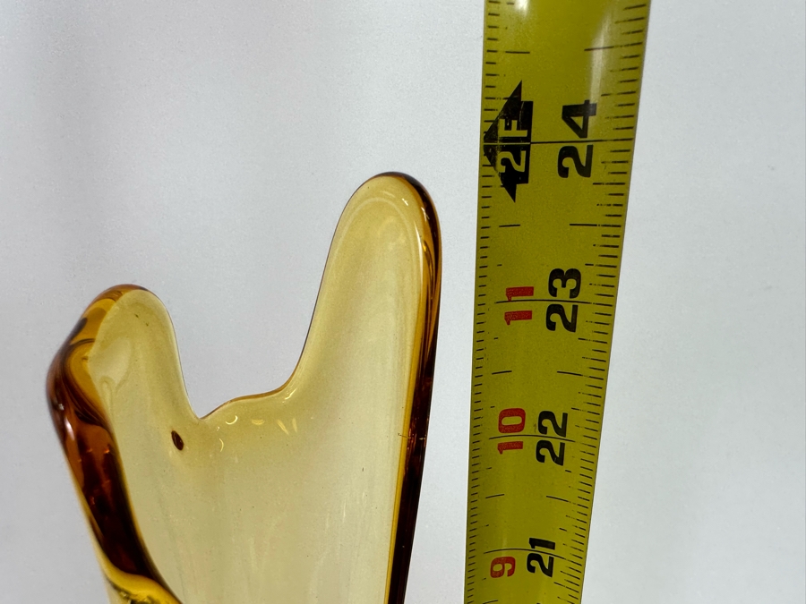 Vintage Mid-Century Yellow Art Glass Vase 24H [Photo 8]