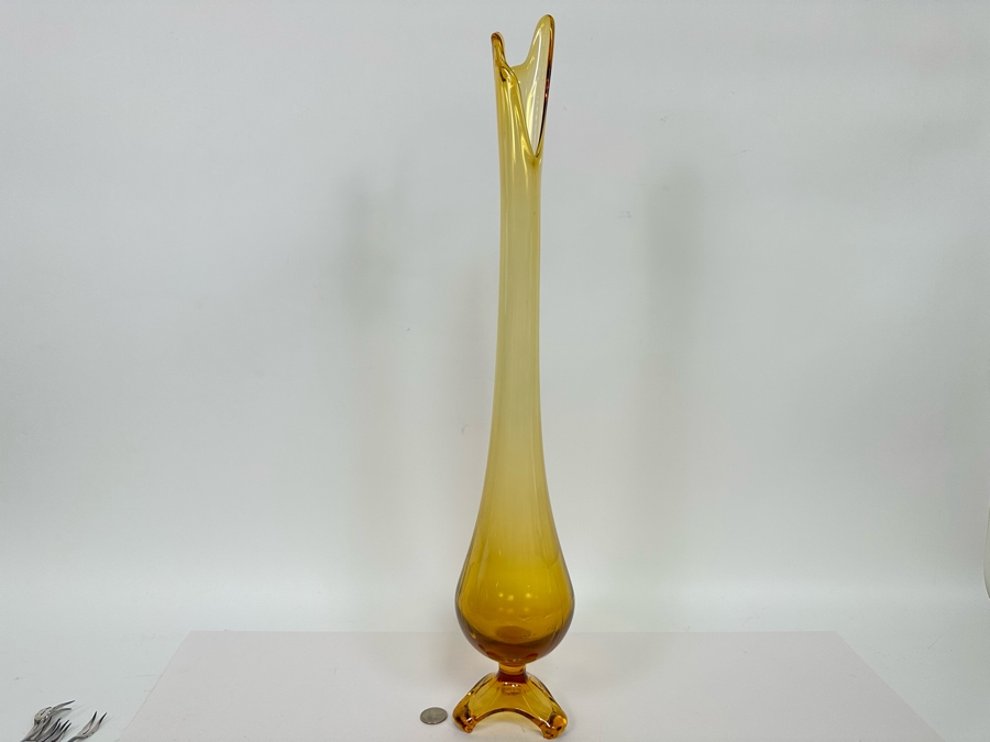 Vintage Mid Century Yellow Art Glass Vase 24H   51406 Wy4f 