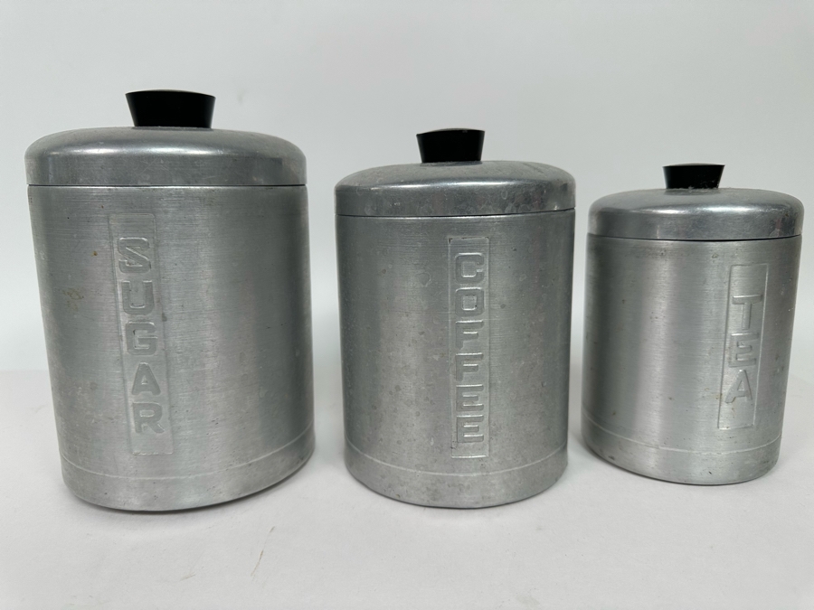 Vintage Art Deco Machine Age Metasco Inc Italian Sugar, Coffee & Tea Canisters [Photo 2]