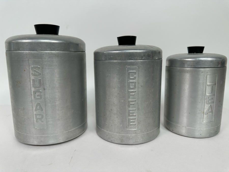 Vintage Art Deco Machine Age Metasco Inc Italian Sugar, Coffee & Tea Canisters [Photo 3]