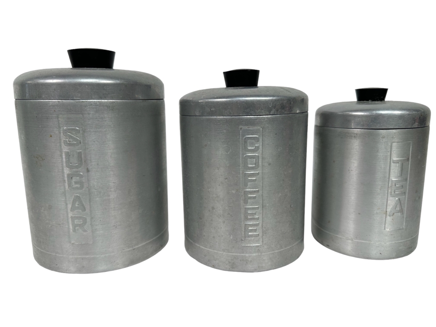 Vintage Art Deco Machine Age Metasco Inc Italian Sugar, Coffee & Tea Canisters [Photo 1]