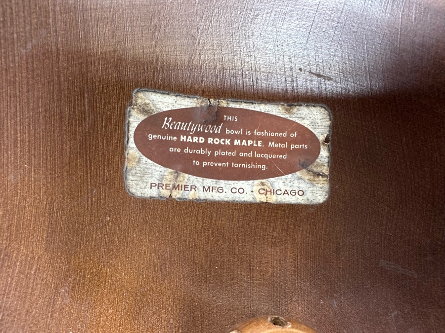 Mid-Century Modern Beautywood Nut Bowl With Nutcracker And Set Of Six Nut Picks Hard Rock Maple By Premier Mfg Co Chicago 11W X 4H [Photo 11]