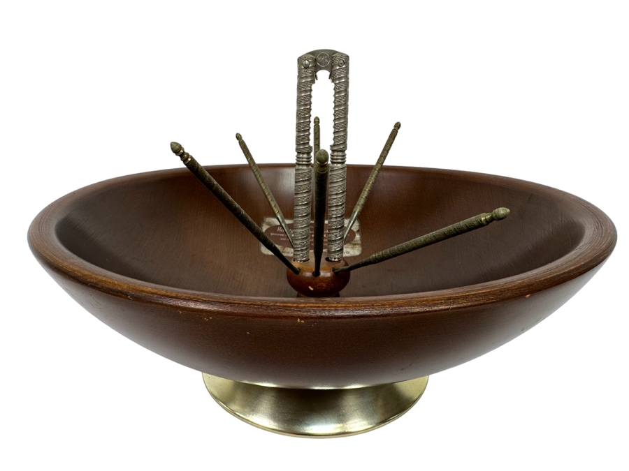 Mid-Century Modern Beautywood Nut Bowl With Nutcracker And Set Of Six Nut Picks Hard Rock Maple By Premier Mfg Co Chicago 11W X 4H [Photo 1]
