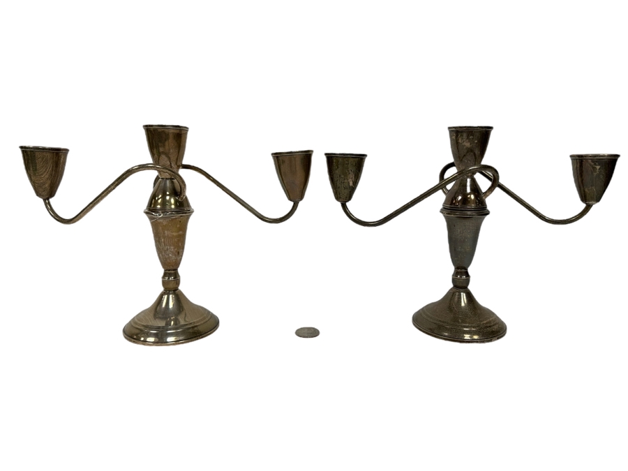 Pair Of Weighted Sterling Silver Candelabras 10W X 8H [Photo 1]