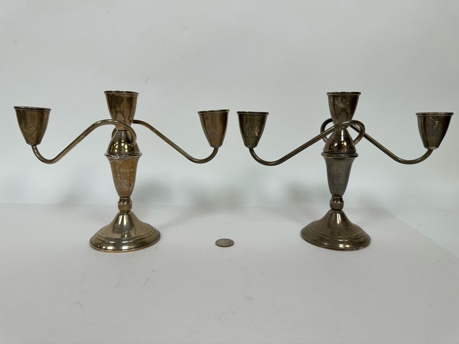 Pair Of Weighted Sterling Silver Candelabras 10W X 8H [Photo 3]