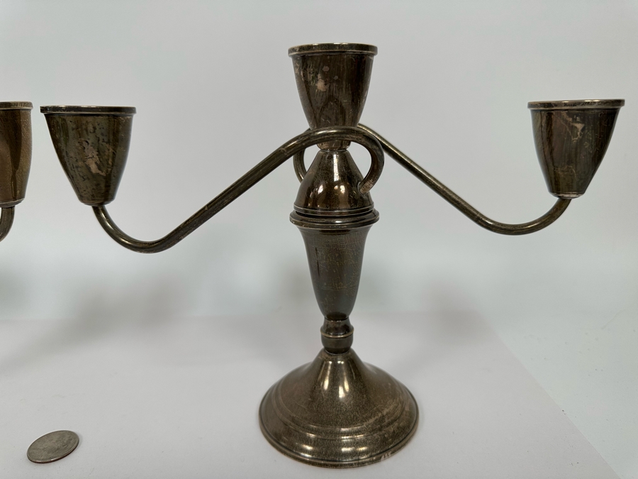 Pair Of Weighted Sterling Silver Candelabras 10W X 8H [Photo 5]