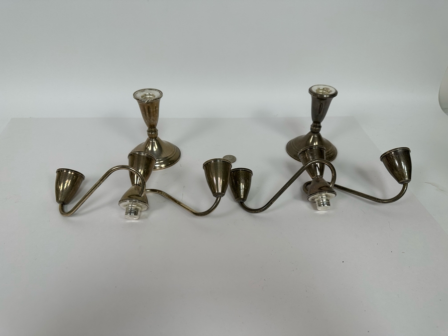 Pair Of Weighted Sterling Silver Candelabras 10W X 8H [Photo 7]