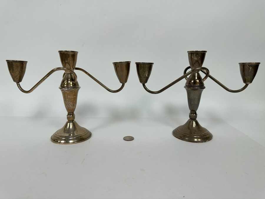 Pair Of Weighted Sterling Silver Candelabras 10W X 8H [Photo 2]
