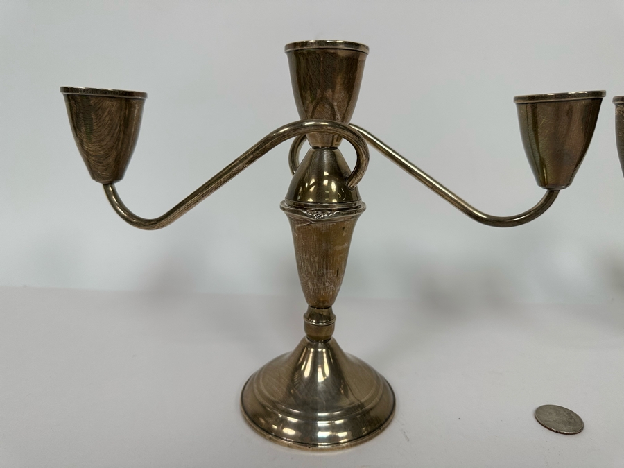 Pair Of Weighted Sterling Silver Candelabras 10W X 8H [Photo 4]